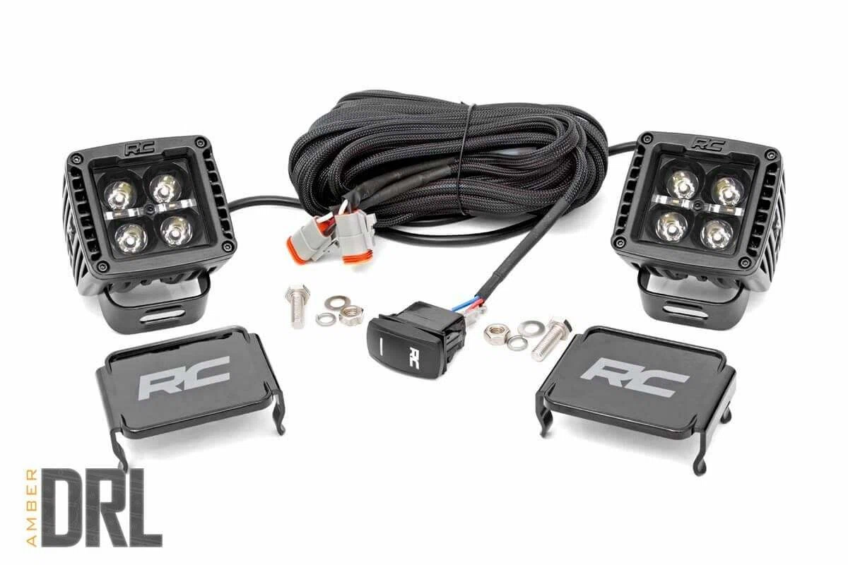 2 Inch Black Series LED Light Pods; Spot; Square; Amber DRL 70903BLKDRLA