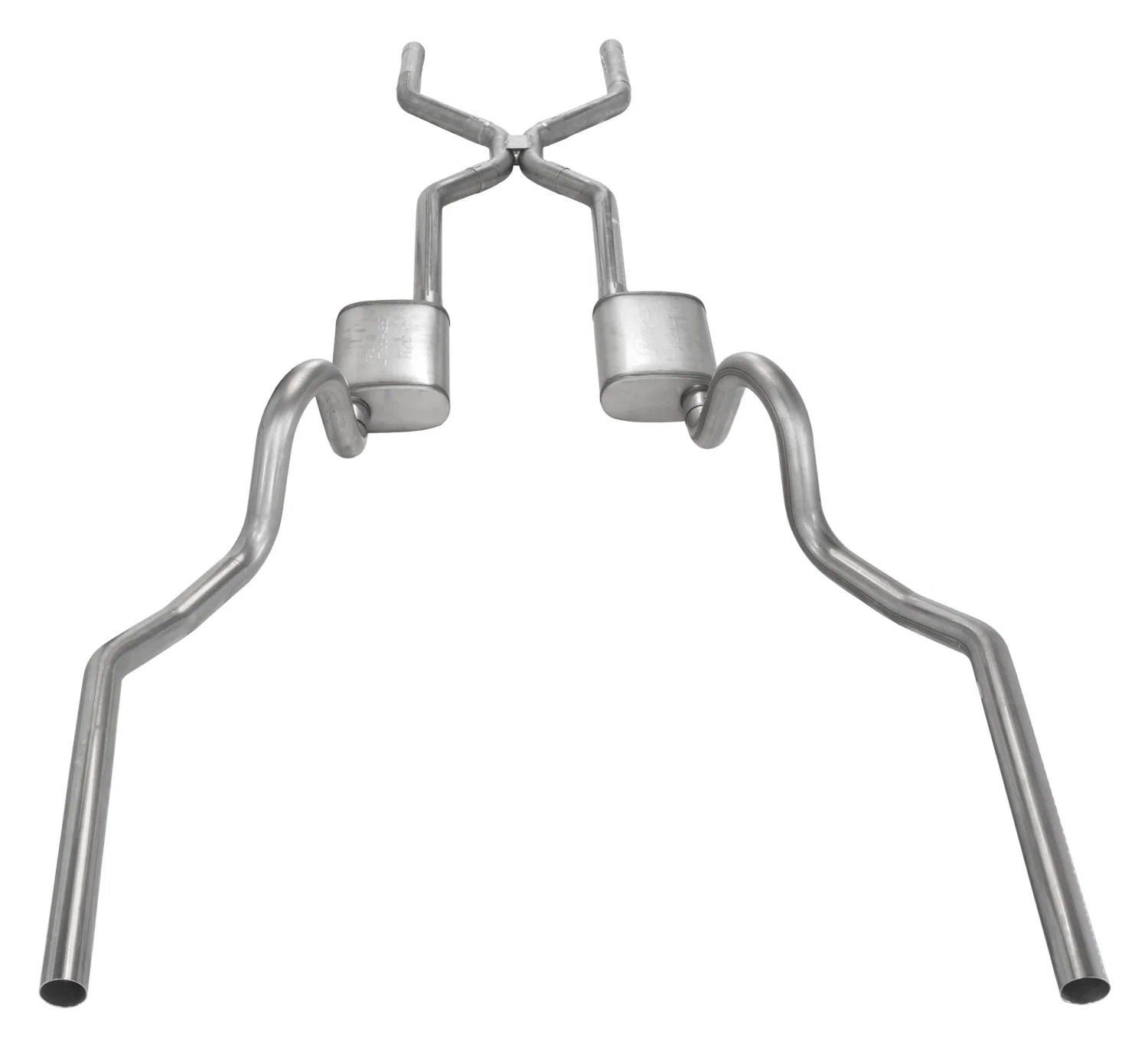 Crossmember Back w_H-Pipe Exhaust System 64-74 GM A Body Split Rear Dual Exit