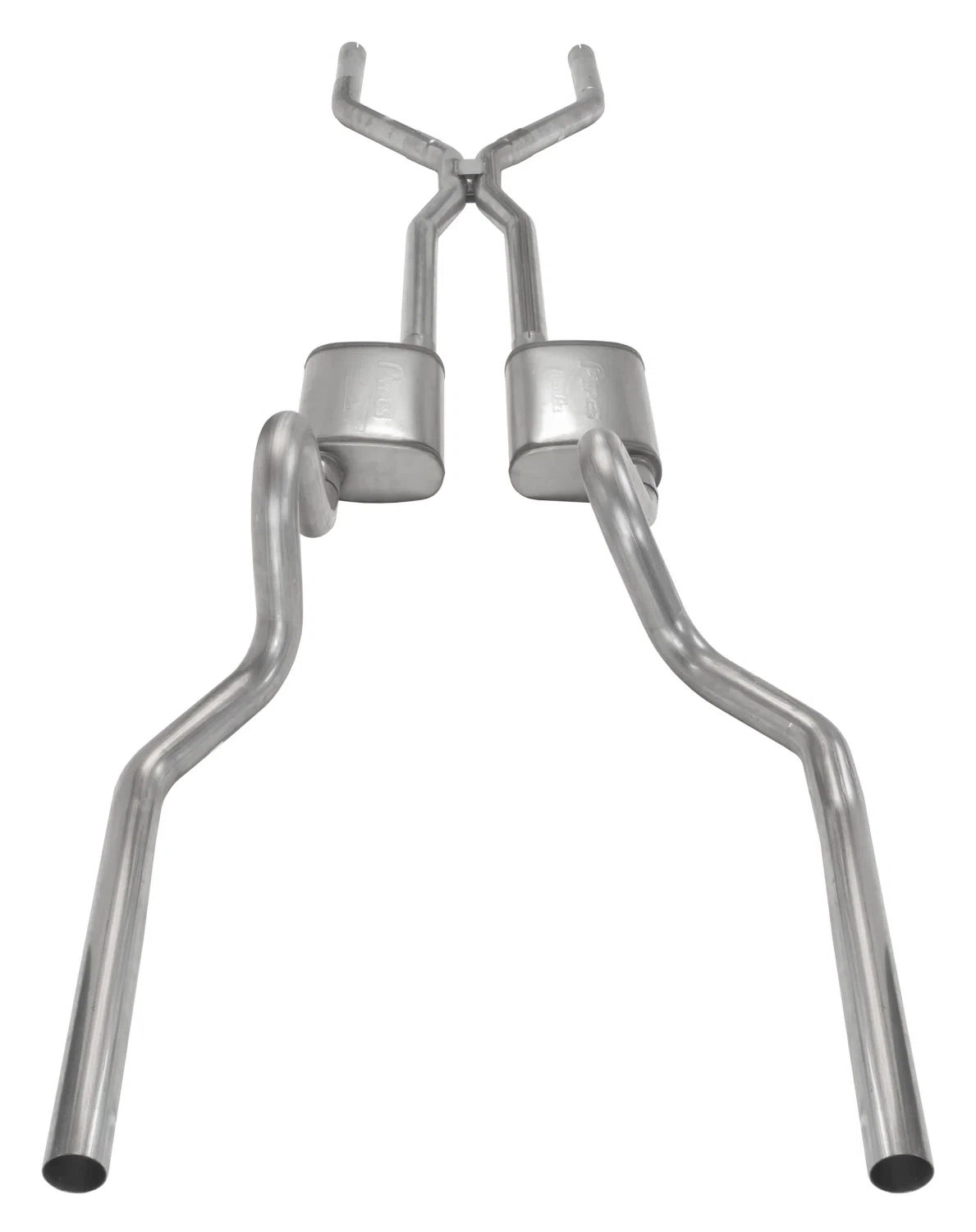 Crossmember Back w_H-Pipe Exhaust System 65-70 Mustang Split Rear Dual Exit