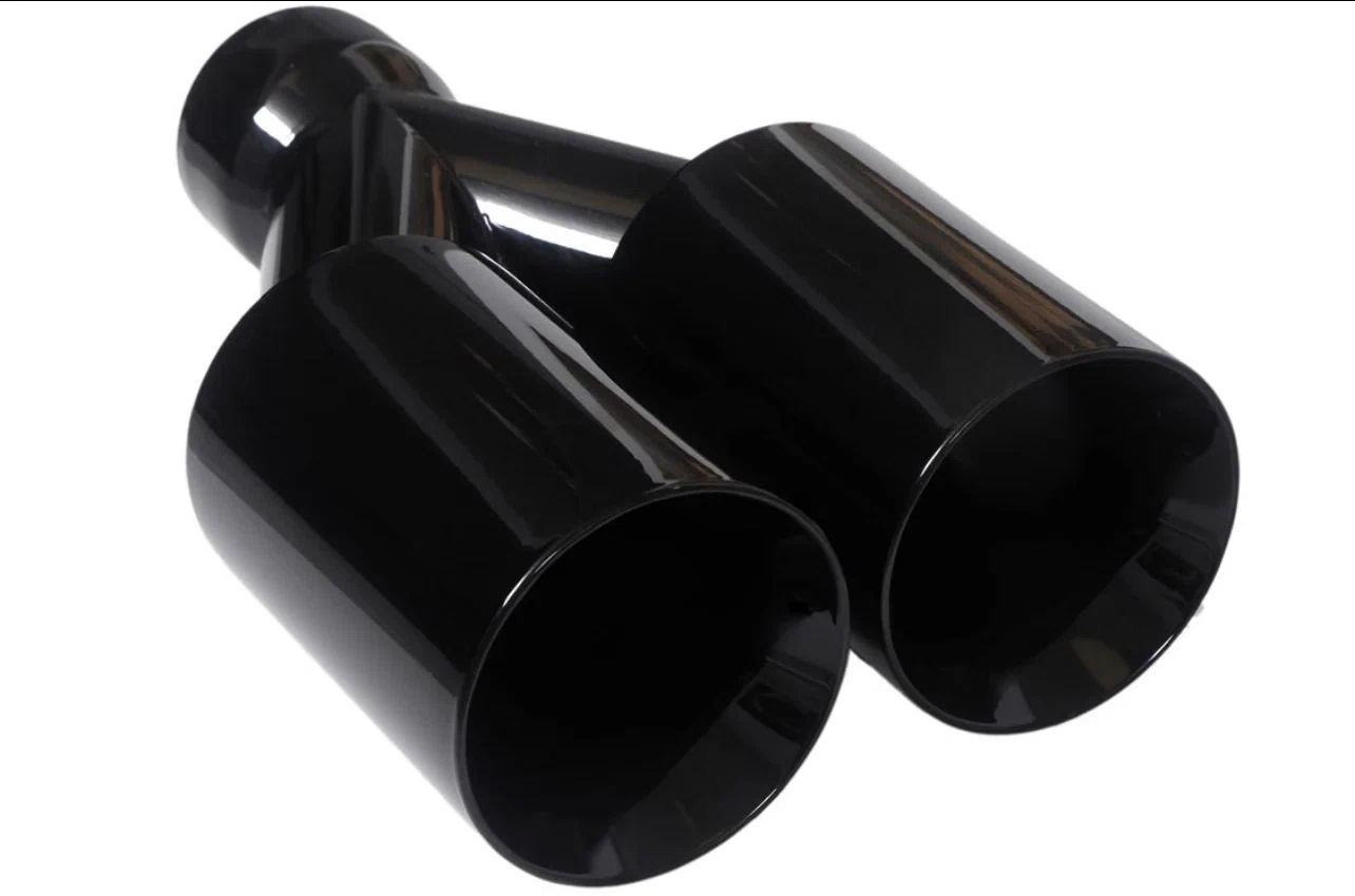 Dual Round Double Wall Slant Cut Tip Powered Coat Gloss Black-ET-025GB