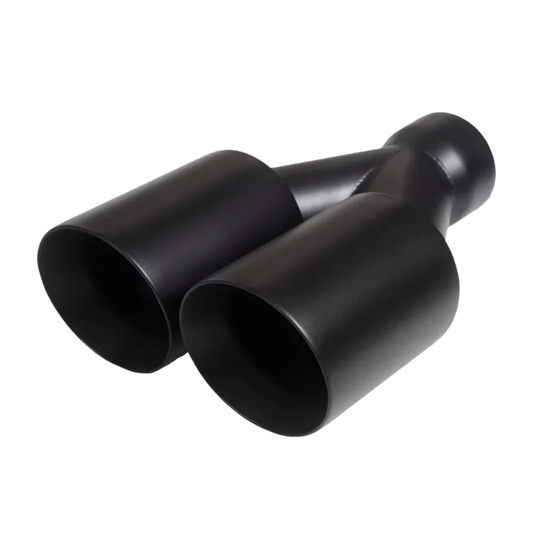 Dual Round Double Wall Slant Cut Tip Powered Coat Satin Black -ET-025SB