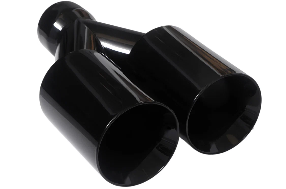 Dual Round Double Wall Straight Cut Tip Powered Coat Gloss Black-ET-0251GB