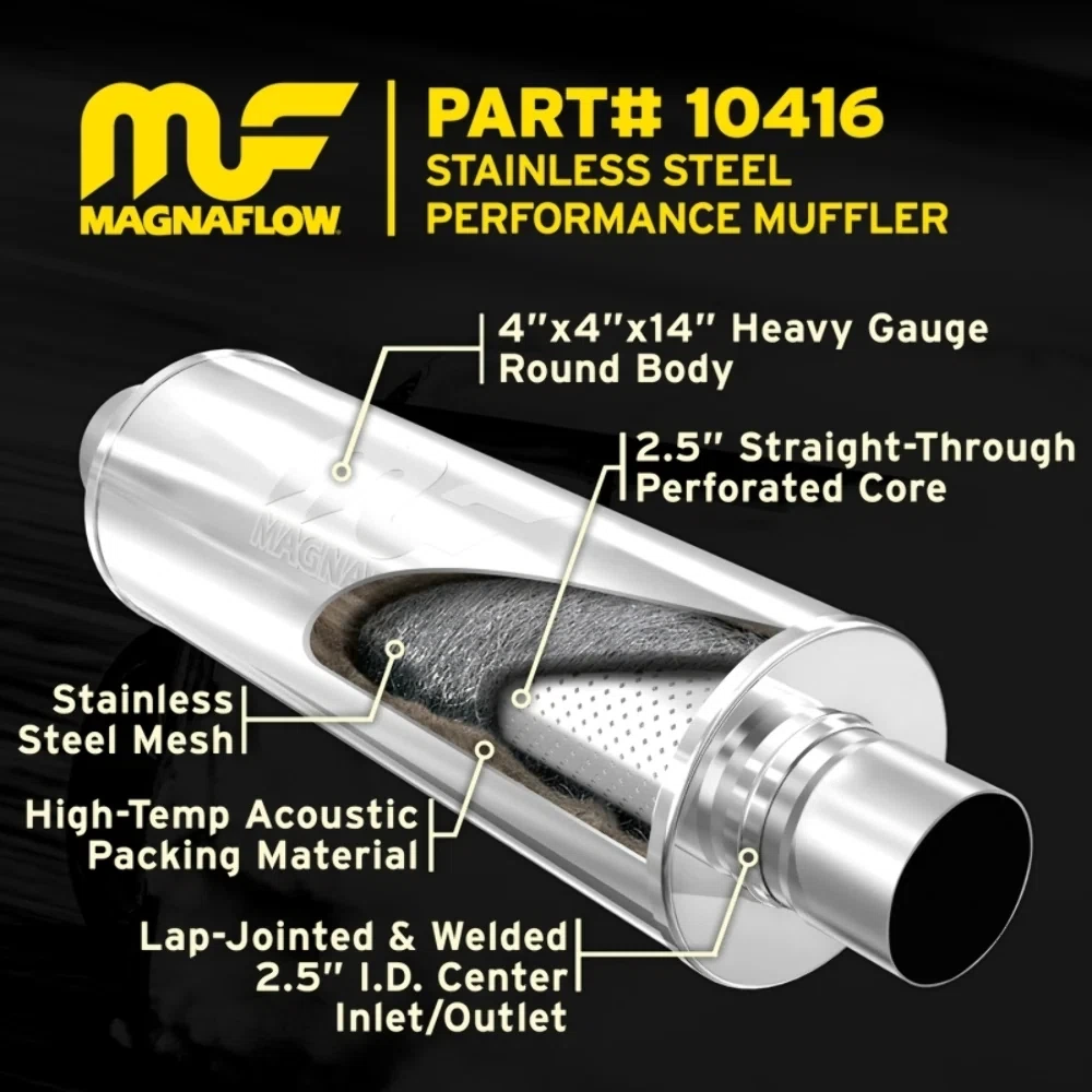 Exhaust Muffler for 4in. Round Straight-Through Performance Exhaust Muffler MagnaFlow 10416