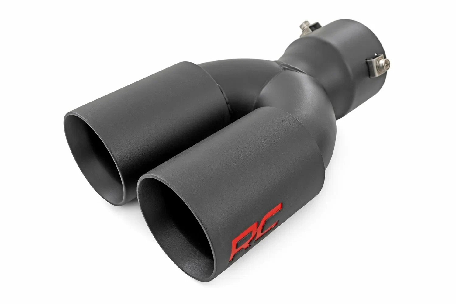Exhaust Tip 2.5-3 Inch Pipe Black Red RC Logo Single Inlet Dual Outlet 96050