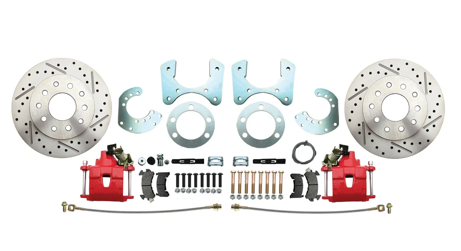 Fits 1957-1974 Mopar 8 3_4_ Dana 60 Rear Brake; Slotted; w_E-Brake-Red DBK834LXR