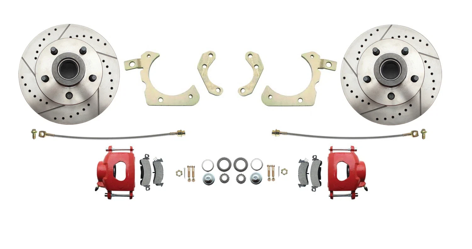 Fits 1959-1964 GM Full Size Disc Brake Kit Drilled_Slotted Rotors-Red DBK5964LXR