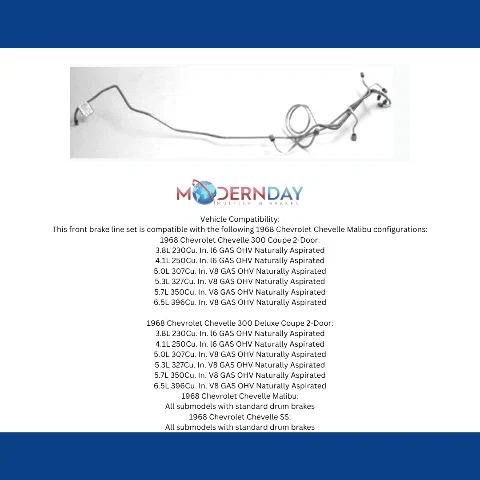 Fits 1968 Chevrolet Chevelle Front Brake Line Set FBL711