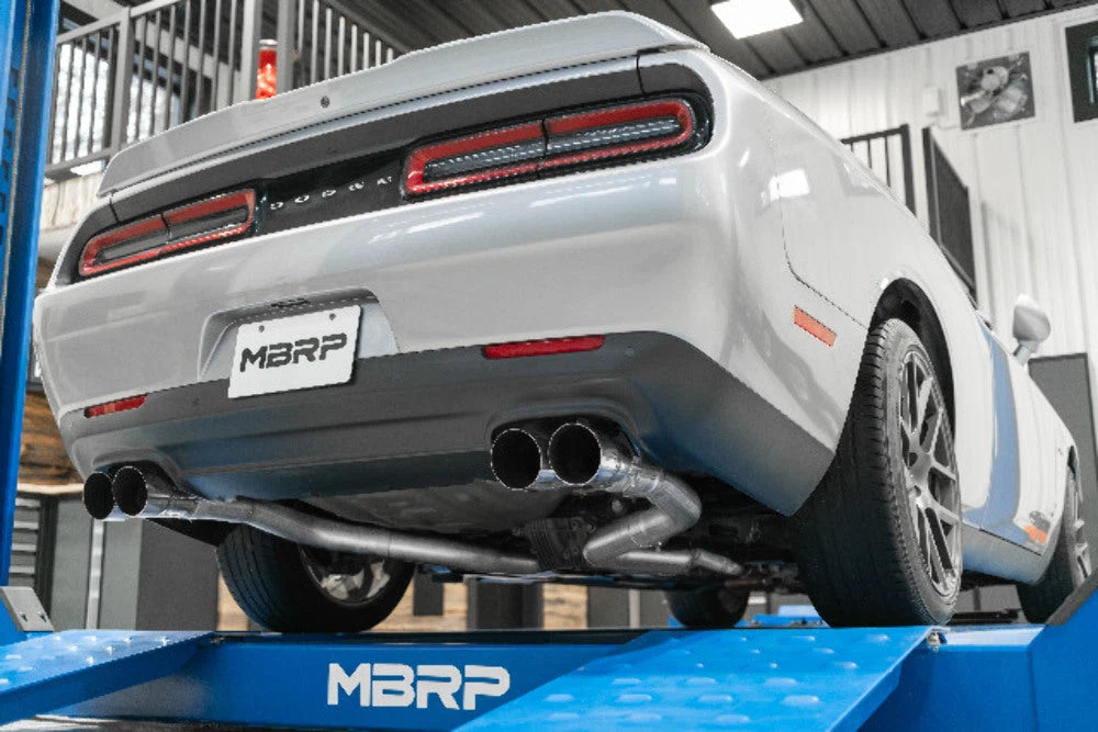 Fits 2016 Dodge Challenger 3in. Cat Back; Dual Rear; Quad Tips - S7116AL