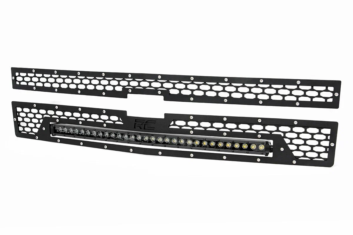 Fits Chevy Silverado 1500 (14-15) Mesh Grille; 30_ Single Row LED; Black; 70103