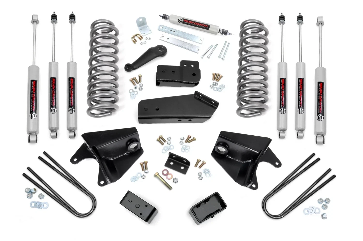 Fits Ford Bronco 4WD (80-96) 4_ Lift Kit; Quad Front Shocks; Rear Blocks; 465B33