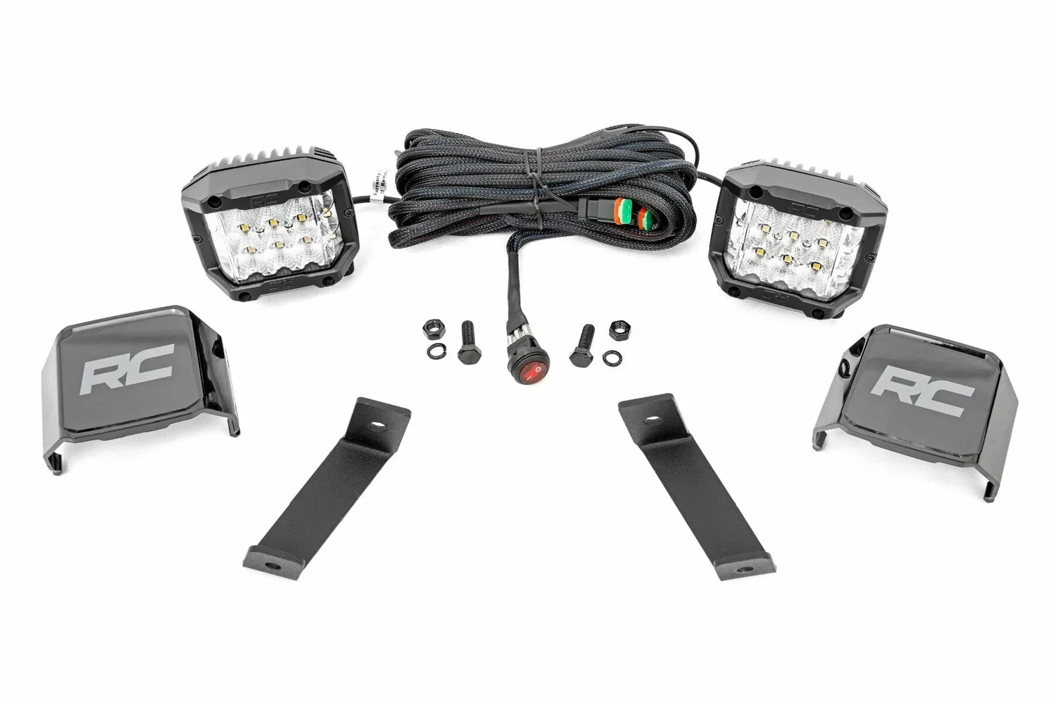 Fits Jeep Cherokee KL (14-21) LED Light Kit; Ditch Mount; 3_ OSRAM; Wide; 70082