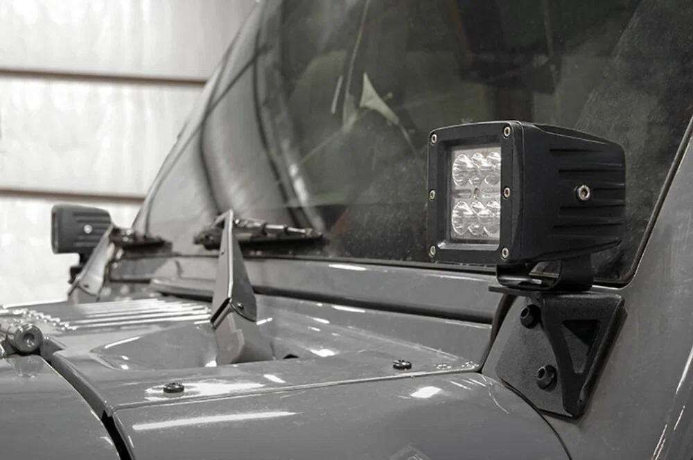 Fits Jeep Wrangler JK (07-18) LED Light Mount; Lower Windshield; Pod; 70044