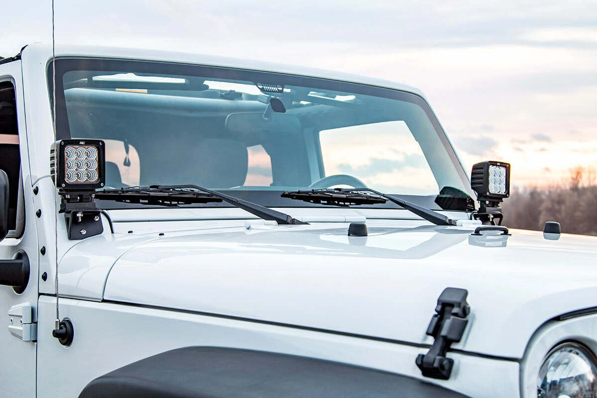 Fits Jeep Wrangler JK (07-18) Light Mounts; Lower Windshield; 6004