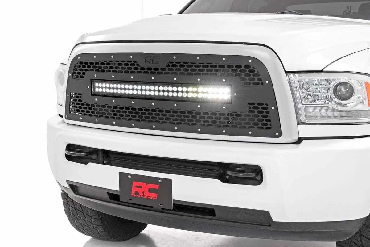 Fits Ram 2500_3500 2&4WD (2013-2018) Mesh Grille; 30_ Dual Row LED; Black; 70152
