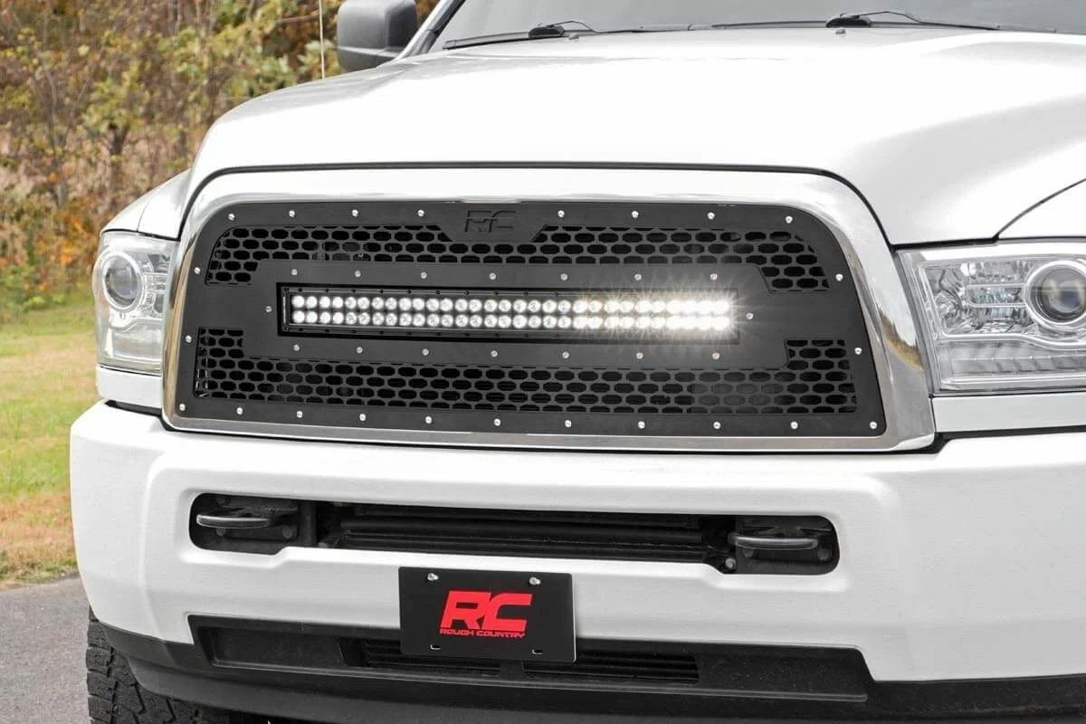 Fits Ram 2500_3500 2&4WD (2013-2018) Mesh Grille; 30_ Dual Row LED; Black; 70152