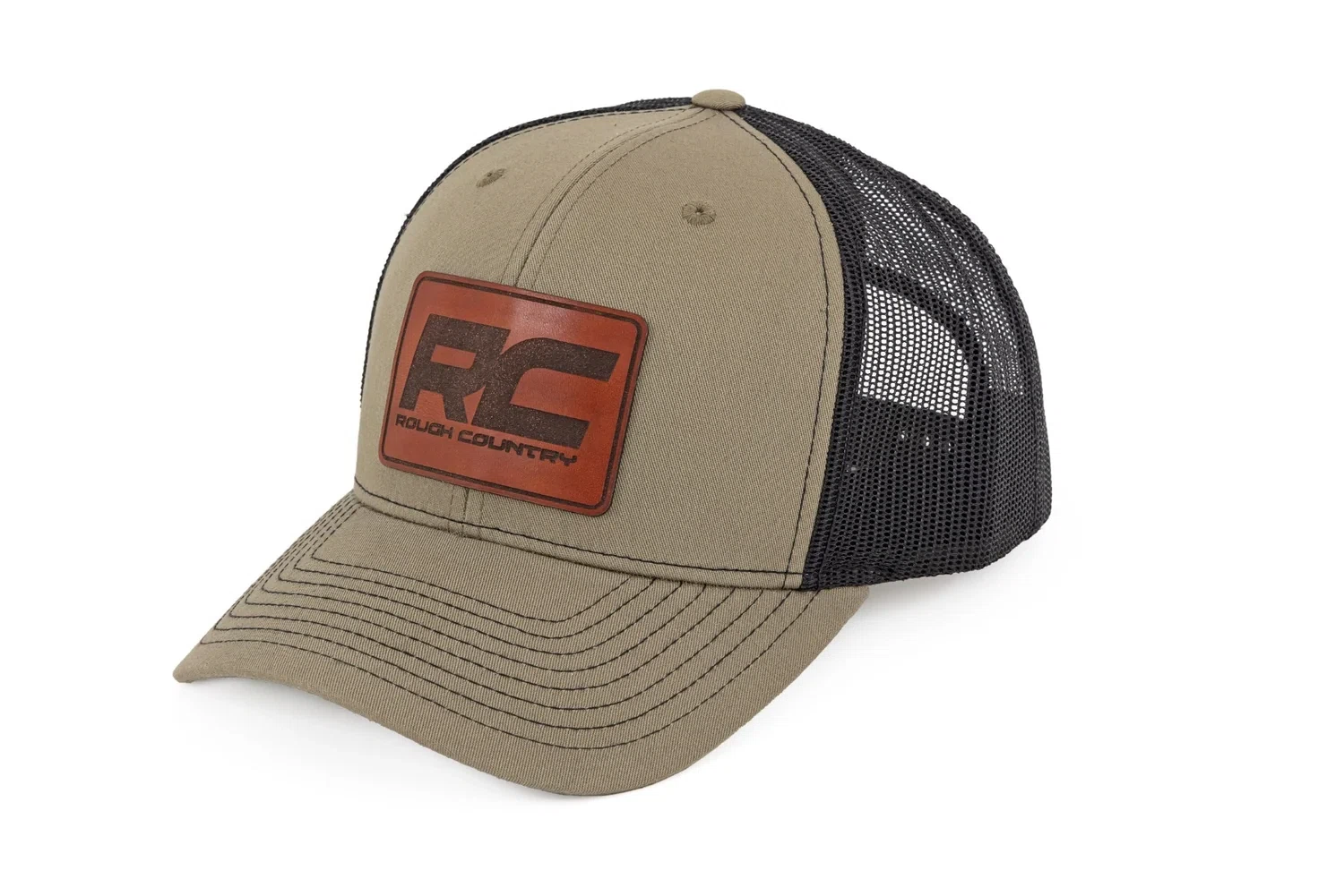 Rough Country Hat - Black Mesh - Rough Country Patch - Brown_Leather - Richardson 112 - 84119