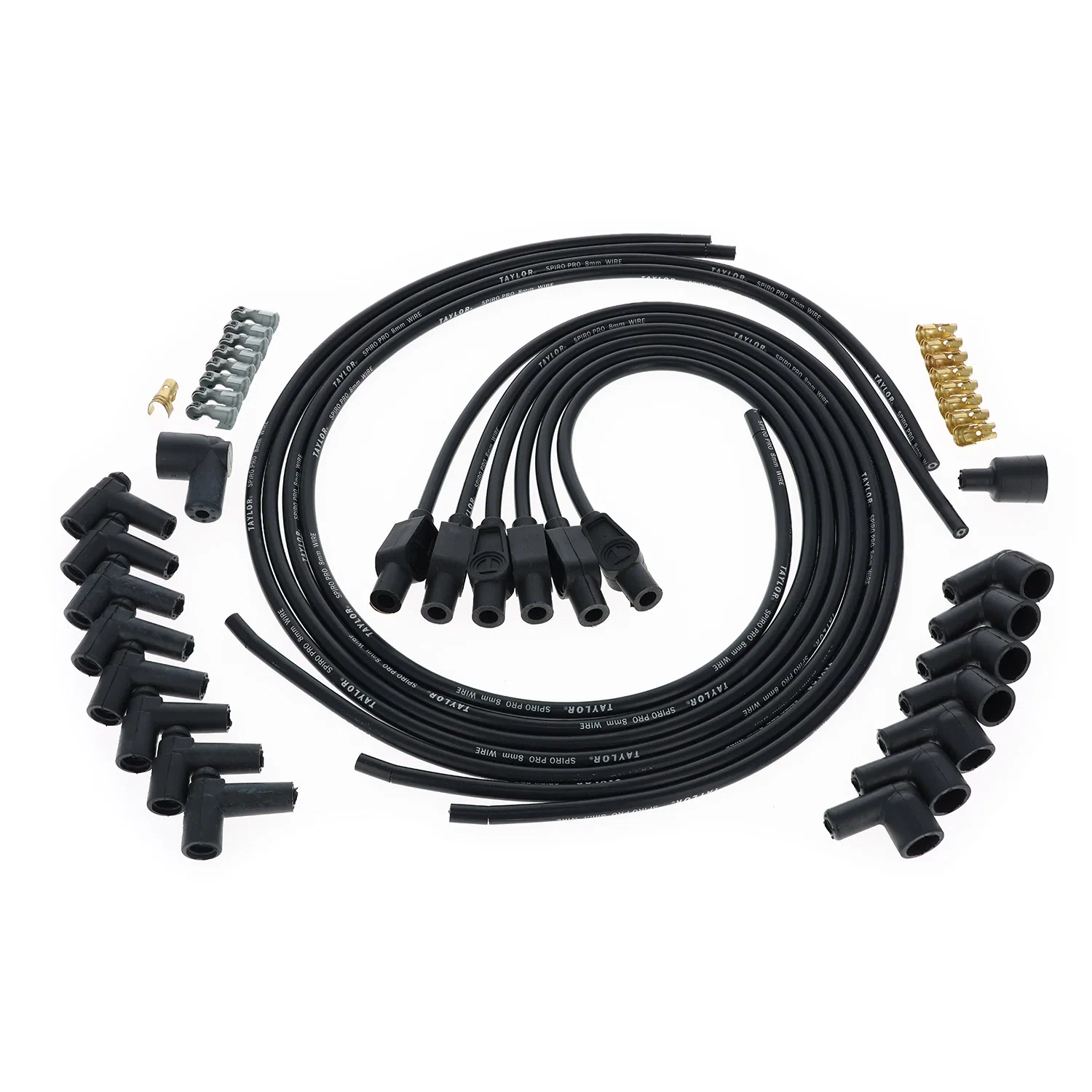 Spark Plug Wire Set Universal 8mm Silicone Spiro Pro 180_ 350 ohm_ft Black 73045