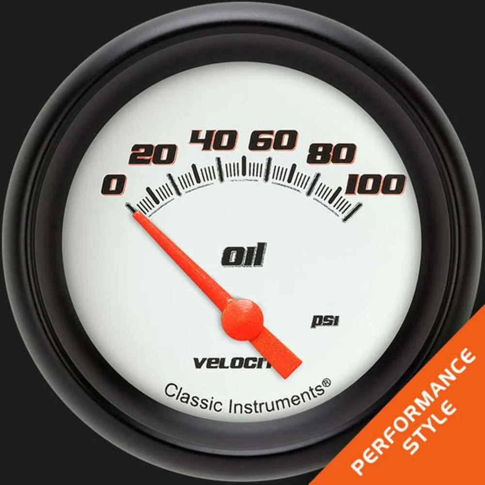 Velocity White 2 5_8_ Oil Pressure Gauge VS281WBPF